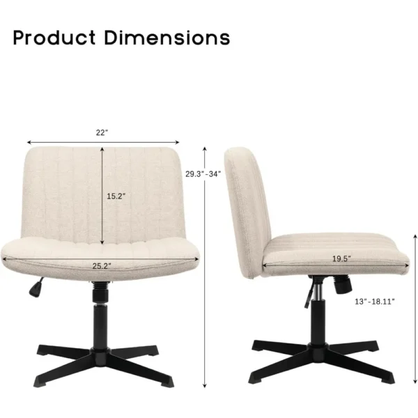 Criss Cross Chair,Armless Cross Legged Office Desk Chair No Wheels,Fabric Padded Comfy - Image 2