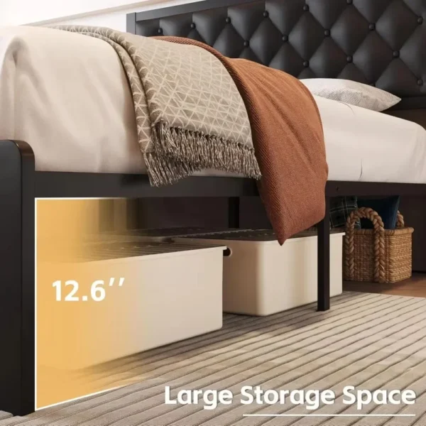 Bed Frame with Headboard PU Leather Upholstered Bed Frame Platform,All Metal Slats Support Platform Bed Frame with Storage - Image 5