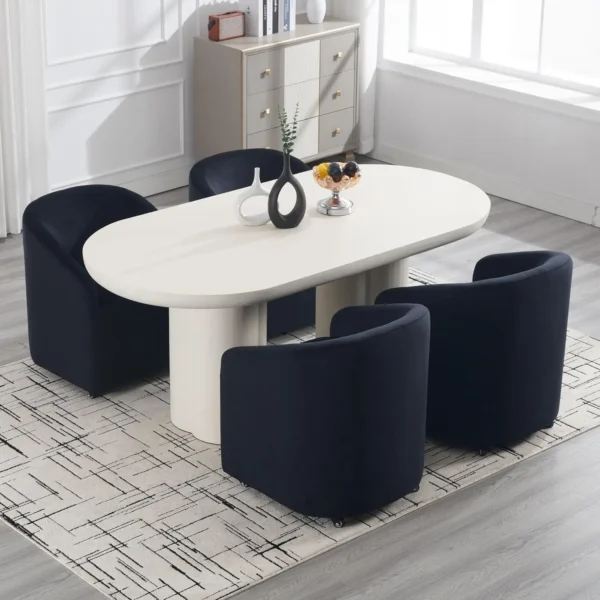 Set of 4 Modern White Upholstered Dining Chairs with Swivel Casters, Linen Barrel Back Accent Side Chair, Beige - Image 23