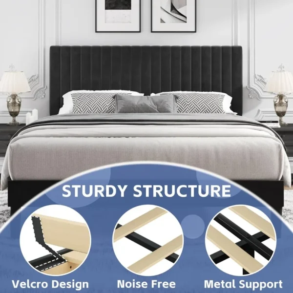 Bed Frame with Adjustable Headboard, Upholstered Velvet Bed Frame, Platform Bed Frame, Under-Bed Storage, No Box Spring Needed - Image 6