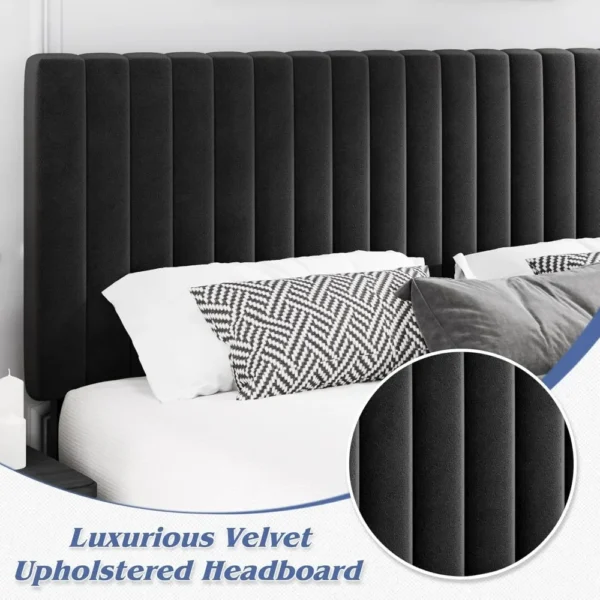 Bed Frame with Adjustable Headboard, Upholstered Velvet Bed Frame, Platform Bed Frame, Under-Bed Storage, No Box Spring Needed - Image 4