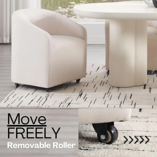 Set of 4 Modern White Upholstered Dining Chairs with Swivel Casters, Linen Barrel Back Accent Side Chair, Beige - Image 3