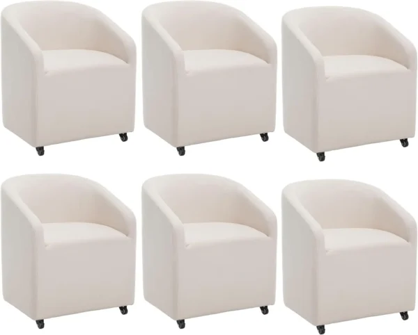 Set of 4 Modern White Upholstered Dining Chairs with Swivel Casters, Linen Barrel Back Accent Side Chair, Beige - Image 13