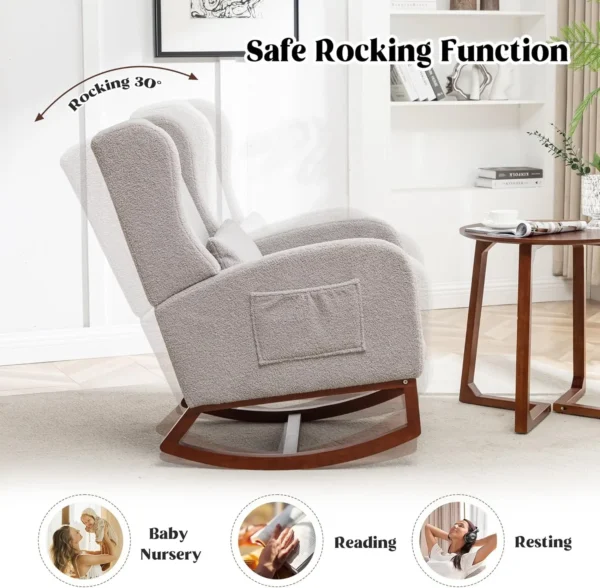 Rocking Chair Nursery with Foot Rest, Wingback Nursery Rocking Chairs, Teddy Nursing Glider Rocker Chair with Pillow and High - Image 4