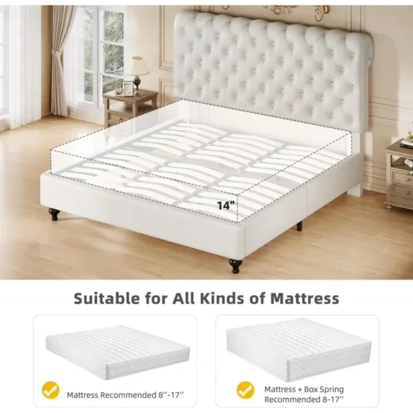 Mdwvo king size frame 54 "tall headboard, PU leather upholstery platform bed with solid wood leg, button tufted, no box spring n - Image 4