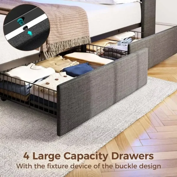 Beds Frame with LED Lights Charging Station,Upholstered Bed Storage Headboard,Drawers,Heavy Duty Wood Slats furniture bunk - Image 6