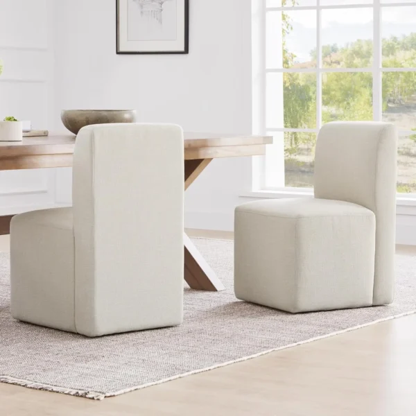 Dining Chairs with Casters Set of 2, FSC Certified Upholstered Armless Modern Rolling Dining Chairs with Rollers for Bedroom