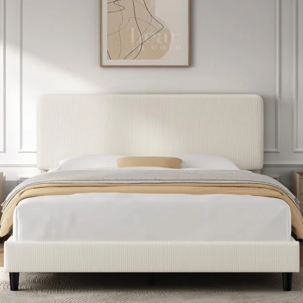 Full Size Bed Frame with Adjustable Headboard, Chenille Fabric Upholstered Headboard/Platform Bed, Full Bed Frame No Box Spring