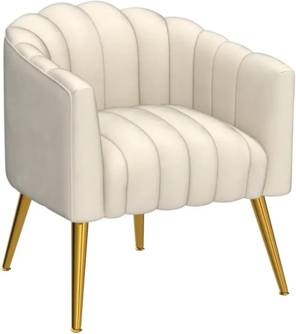 Oversized Pumpkin Couch Accent Chair, Modern Comfy Velvet Upholstered Barrel Chairs, Waiting Room, Office and Vanity, (Beige) - Image 5