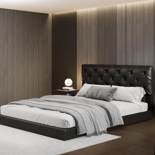 bed.Grounded Bed Upholstered Platform Bed with Unique Design Thick Fabric Headboard, Wood Platform Bed Frame for Kids Adults - Image 19