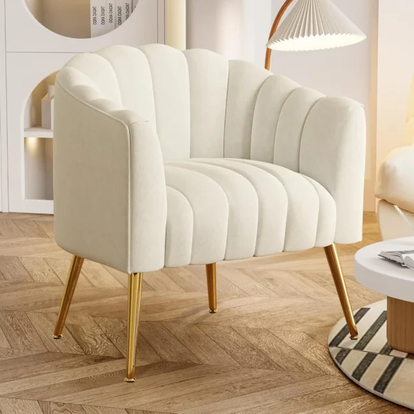 Oversized Pumpkin Couch Accent Chair, Modern Comfy Velvet Upholstered Barrel Chairs, Waiting Room, Office and Vanity, (Beige)