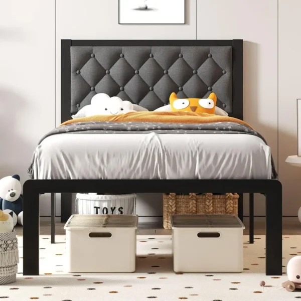 Bed Frame with Headboard PU Leather Upholstered Bed Frame Platform,All Metal Slats Support Platform Bed Frame with Storage - Image 8
