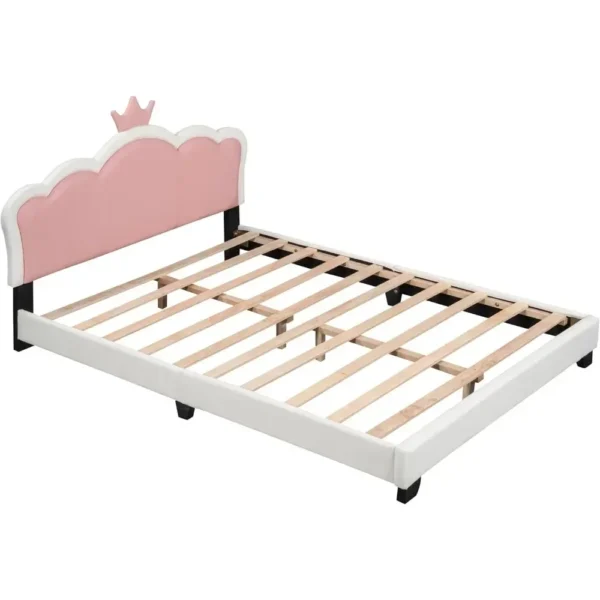 Upholstered Princess Bed with Crown Headboard, Full Size Platform Bed with Headboard and Footboard Beds Frames - Image 6
