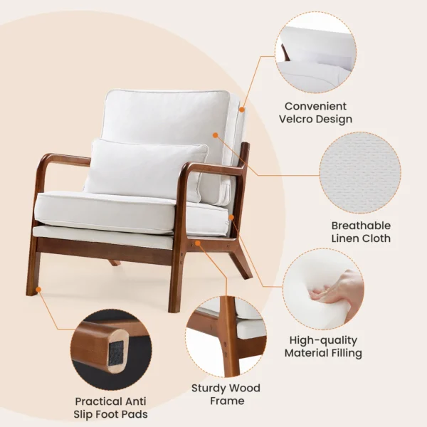 JHK Modern Accent Mid Century Living Room Chairs with Lumbar Pillow Upholstered Comfy Rocking Chair With Wood Frame For Bedroom - Image 3