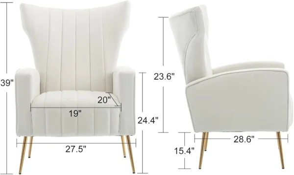 Accent Chair Set of 2, Velvet Wingback Armchair Modern Upholstered Single Sofa with Metal Legs for Living Room Bedroom Nursery - Image 3