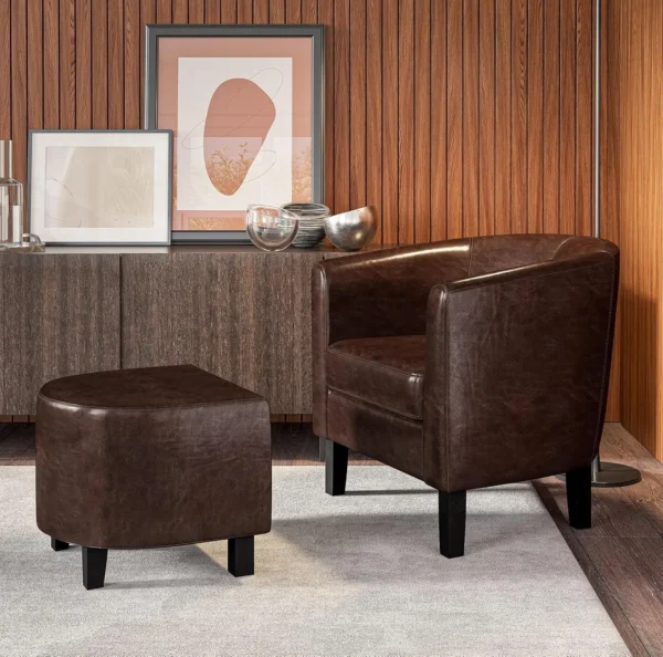Accent Chair with Ottoman,Curved Back Living Room Chair,Stylish Barrel Club Chair and Footrest Set,Upholstered Round Tub Reading - Image 9