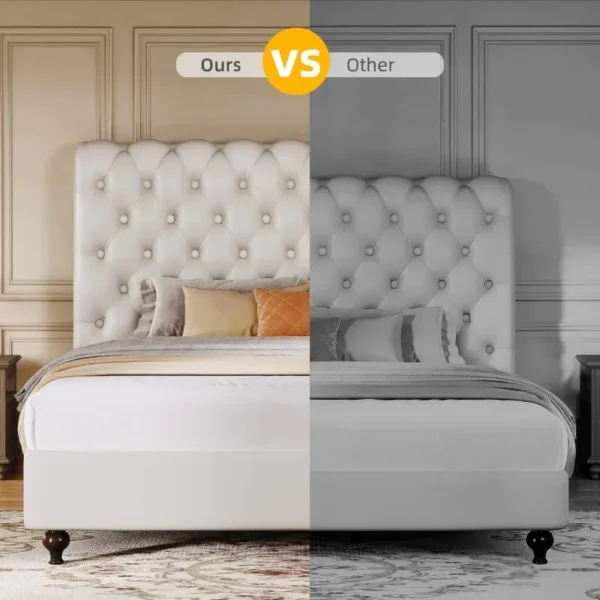 Mdwvo king size frame 54 "tall headboard, PU leather upholstery platform bed with solid wood leg, button tufted, no box spring n - Image 6