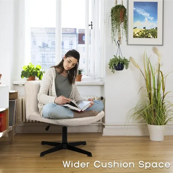 Criss Cross Chair,Armless Cross Legged Office Desk Chair No Wheels,Fabric Padded Comfy - Image 3