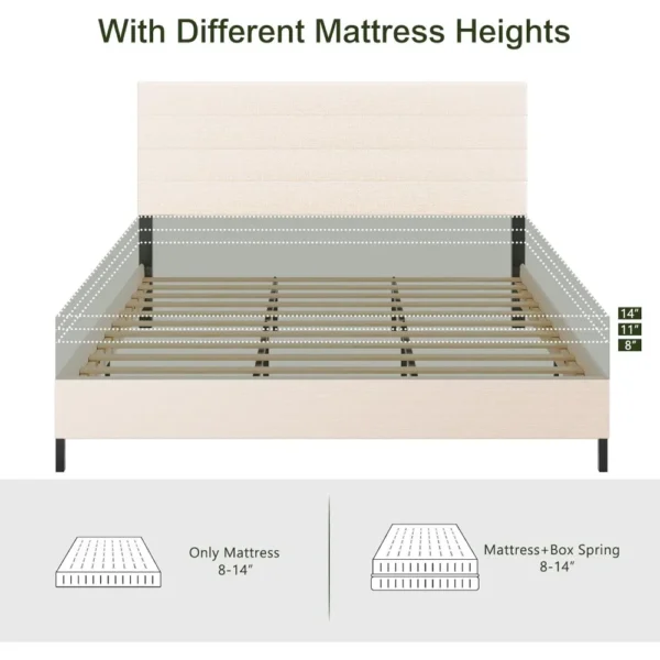 Bed Frame, Modern Upholstered Bed Frame with Adjustable Linen Headboard, Wooden Slats Support Platform King Size Bed Frame - Image 6