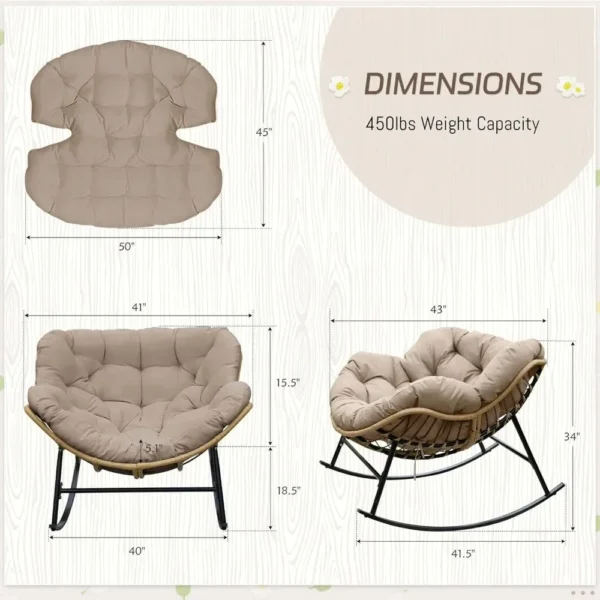 Outdoor  Rocking Chair with Padded Cushion, Oversized PE Rattan Comfy Royal Rocking Lounge Chair, Modern Comfy Patio Egg Chair - Image 2