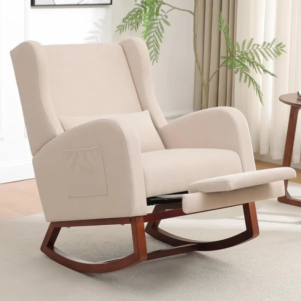 Rocking Chair Nursery with Foot Rest, Wingback Nursery Rocking Chairs, Teddy Nursing Glider Rocker Chair with Pillow and High - Image 8
